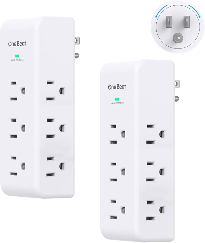 2 Pack Surge Protector Outlet Extender, 9 AC Multi Outlet Wall Plug by OneBeat