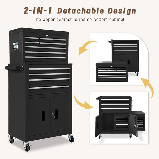 13-Drawer Double Doors Handle Rolling Tool Chest, 2 in 1 Detachable Rolling - Image 6