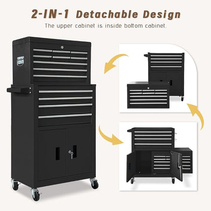 13-Drawer Double Doors Handle Rolling Tool Chest, 2 in 1 Detachable Rolling - Image 6