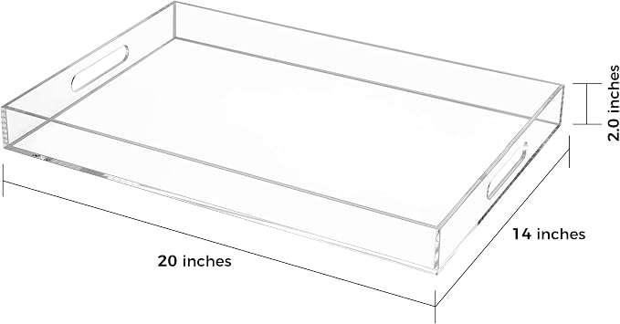 Clear Rectangular 14x20 Inches Acrylic Ottoman Tray Decorative Serving Tray - Image 2