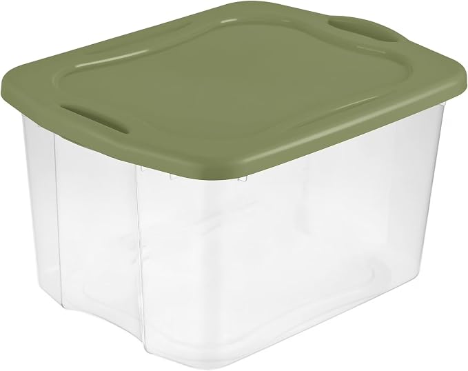 70 Quart Large Clear Plastic Storage Bin, 24 5/8" x 18 3/4" x 13 7/8 | Green Lid by Unknown