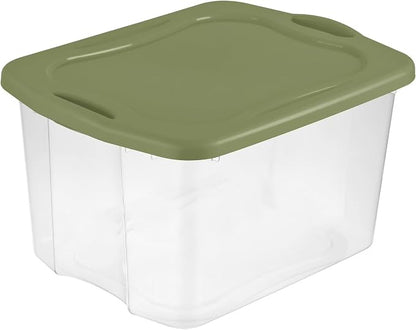 70 Quart Large Clear Plastic Storage Bin, 24 5/8" x 18 3/4" x 13 7/8 | Green Lid by Unknown