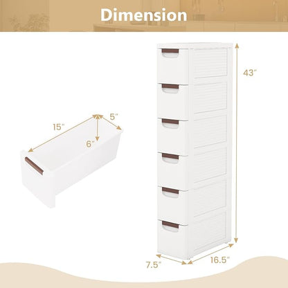 6-Drawer Narrow Storage Cabinet, Slim Rolling Cart | Mobile Plastic Cart - Image 3