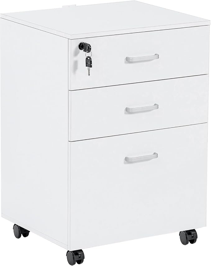 QDSSDECO 3 Drawer Mobile File Cabinet, Rolling Vertical Filing Cabinet fits A4 by QDSSDECO
