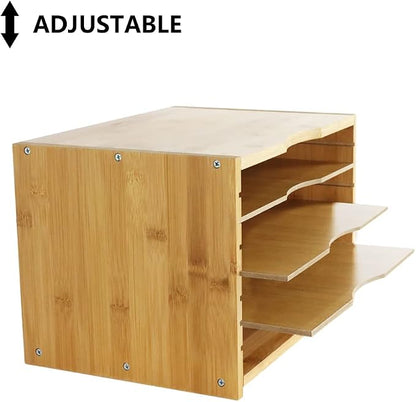 WKWKER File Organizer with 3 Adjustable Shelves Bamboo Document Letter Tray - Image 4