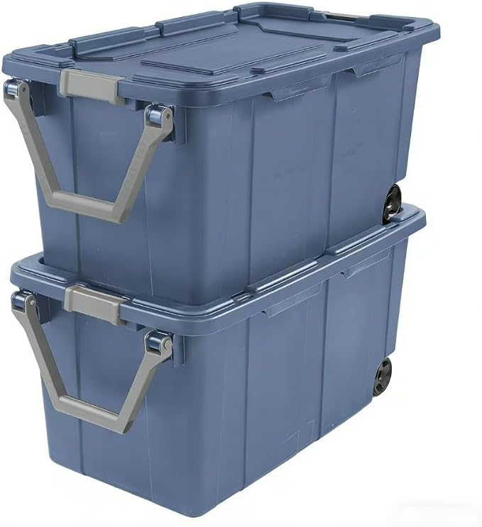Extra-large wheeled storage box, 40 gallons sturdy plastic storage box by Unknown