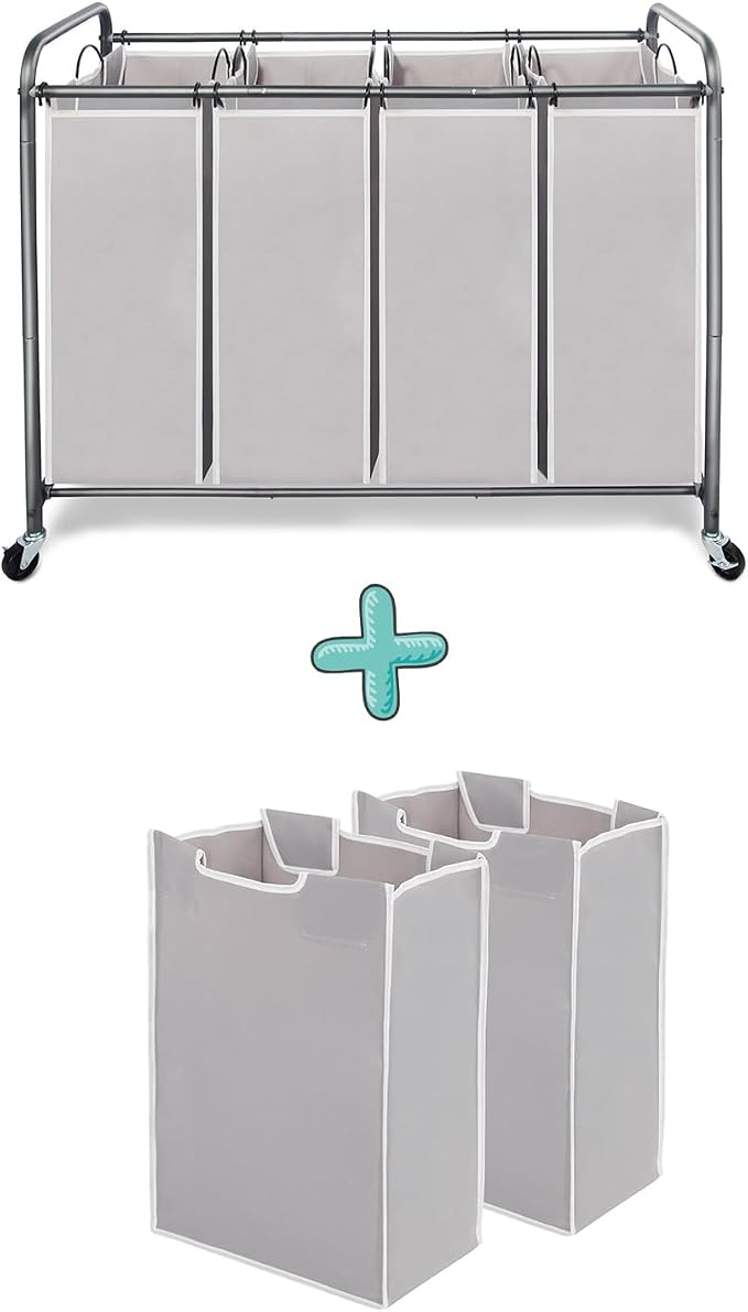STORAGE MANIAC 4 Section Laundry Sorter and Replacement Bag 2 Pack, Rolling by STORAGEMANIAC