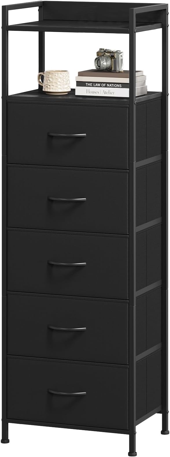 Somdot Tall Nightstand with 5 Drawers, Vertical Fabric Dresser by Somdot