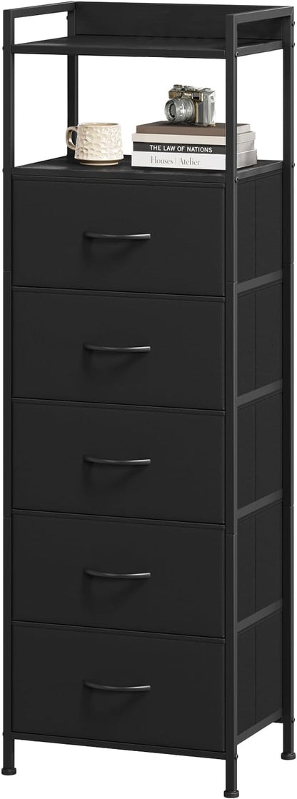 Somdot Tall Nightstand with 5 Drawers, Vertical Fabric Dresser by Somdot