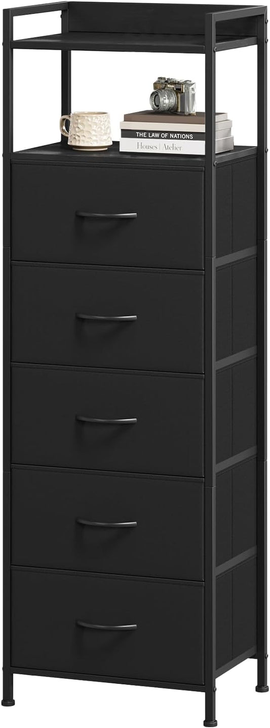 Somdot Tall Nightstand with 5 Drawers, Vertical Fabric Dresser by Somdot