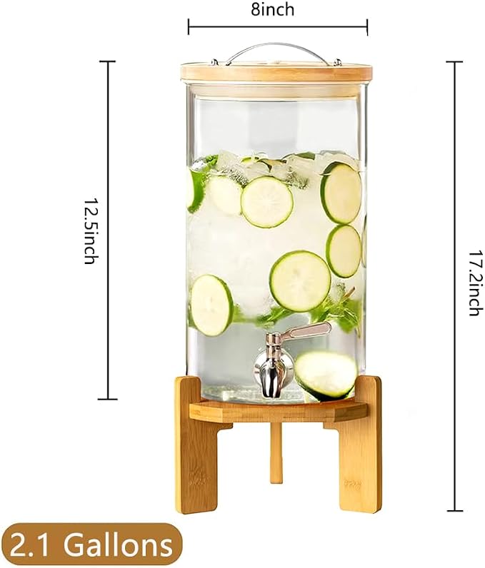 Beverage Dispenser, 2.1 Gallon Glass Drink Dispenser - Image 3