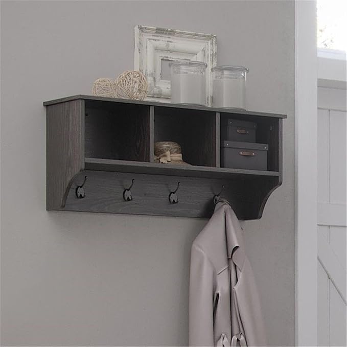 RiverRidge Home Woodbury Collection Cubbies and Hooks Wall Shelf, Dark - Image 2