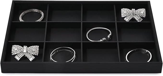 Black PU Leather Jewelry Display Flat Tray Ring Necklace Watch Organizer by Woodten