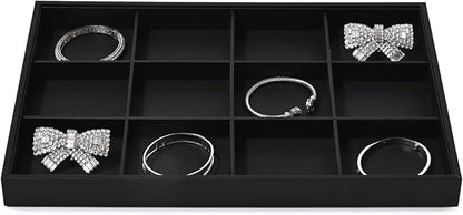 Black PU Leather Jewelry Display Flat Tray Ring Necklace Watch Organizer by Woodten