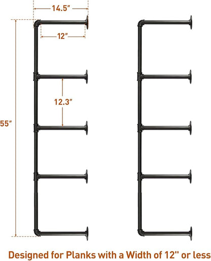HITOMEN Industrial Iron Pipe Shelves, 2 Set 5-Tier, DIY Open Bookshelf Bookcase - Image 3