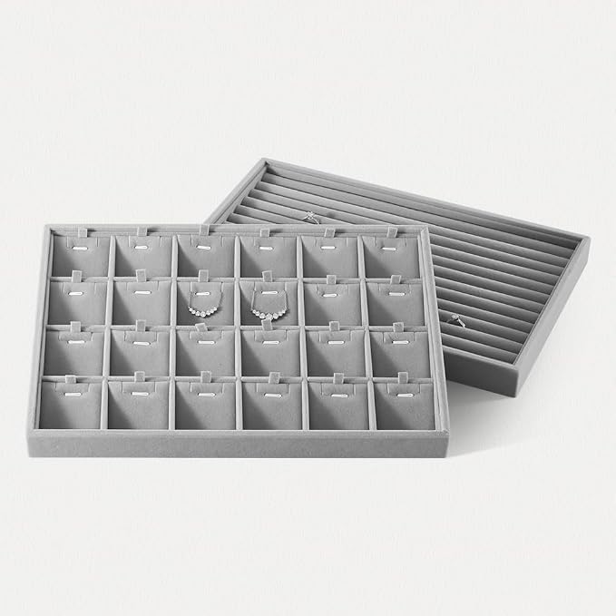 Velvet Ring Display Tray, Stackable Muilt Slot Rings Ear Stud Storage Tray - Image 9