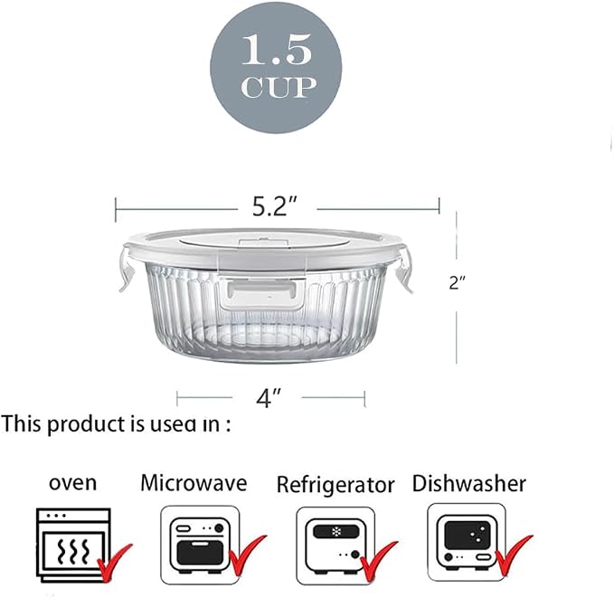 H.JSS WDJS 1.5 cup Round Glass Food Storage Containers - Image 2