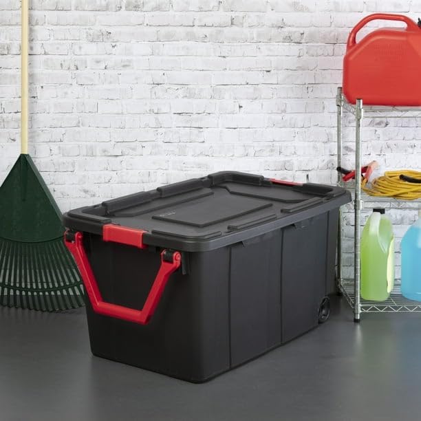 40 Gallon Wheeled Industrial Tote Plastic Black Set of 2 Plastic Storage Boxes - Image 7