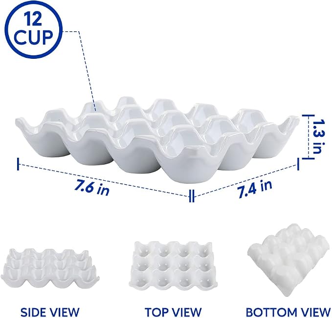 Ceramic Egg Tray Holder 12 Cups Whole Dozen Porcelain Eggs Container Crate - Image 6