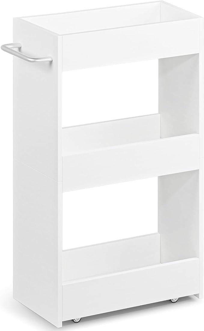 MARTY Wood Rolling Storage Cart 7.9" W, 3 Tier White Slim Utility Kitchen Cart by MARTY