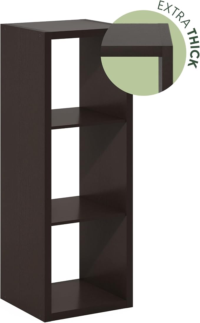 Furinno Cubicle 3-Cube Book Shelf, Extra Thick Frame Bookshelf, Dark Oak | - Image 9