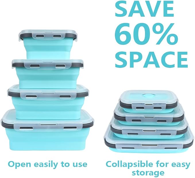 Set of 4 Collapsible Foldable Silicone Food Storage Containers, Ktichen - Image 3