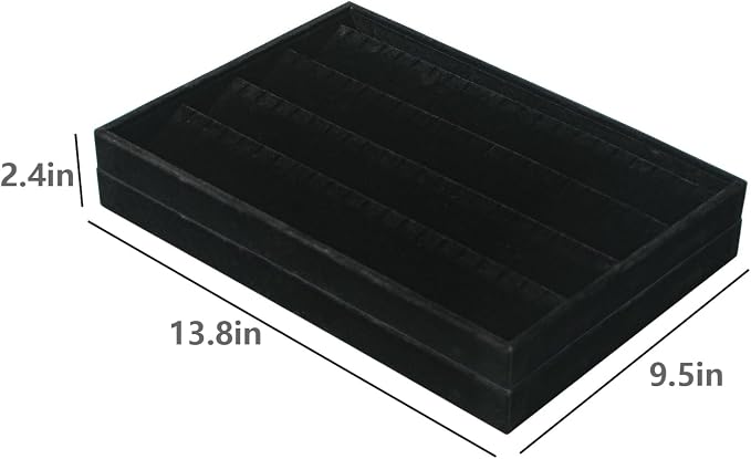 Coward 2PC Black Velvet Stackable Earring Tray Drawer Jewelry Holder Organizer - Image 5