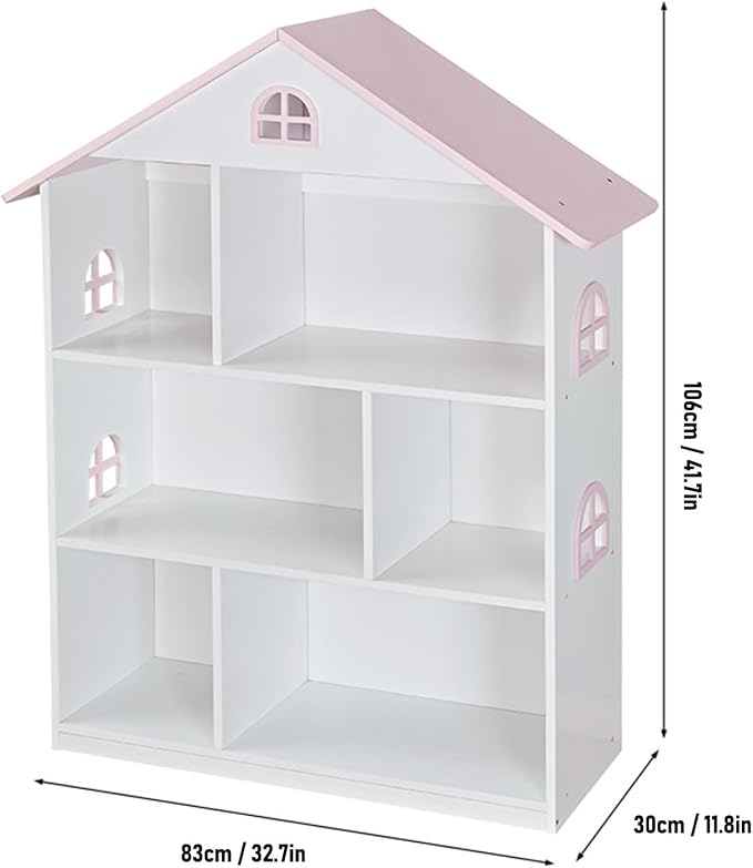 Wooden Dollhouse Bookshelf 4-Tier Kids Bookcase, Toy Storage Organizer & - Image 2