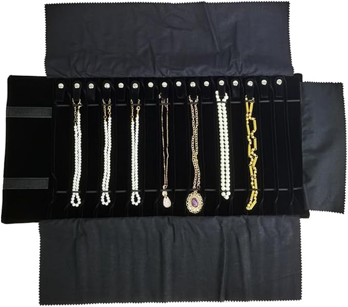 Portable Jewelry Roll Untangled Secure Necklace Travel Storage Bag Displays - Image 2