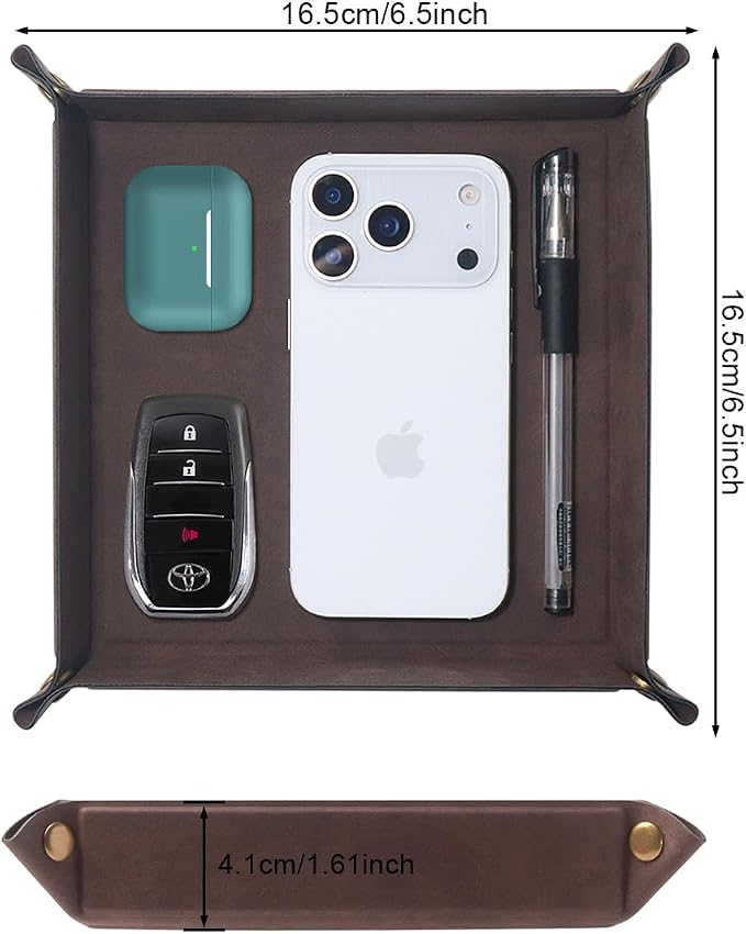 Valet Tray Desktop Storage Organizer – Premium PU Leather Catchall Bedside - Image 2