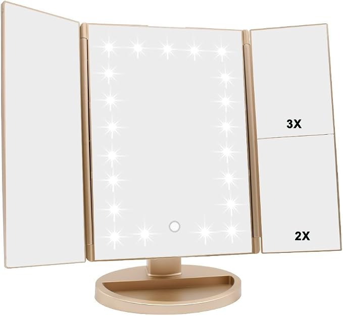Tri-fold Lighted Vanity Makeup Mirror by Flymiro