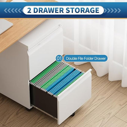 File Cabinet 2 Drawers on Wheels Under Desk, Locking Filing Cabinets - Image 8