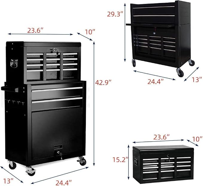 8-Drawer High Capacity Rolling Tool Chest, Removable Cabinet Storage Tool Box - Image 3