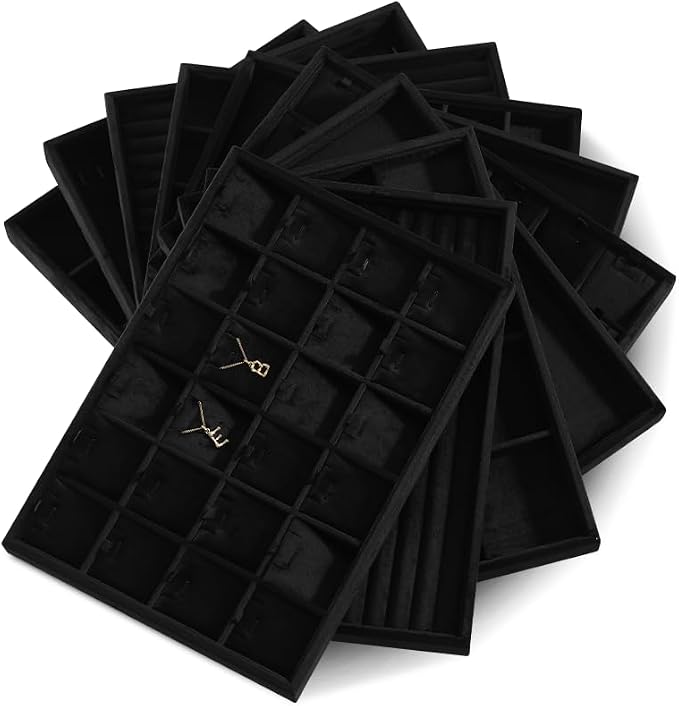 Velvet Necklace Display Tray, Stackable 24 Grid Insert Pendant Necklaces - Image 6