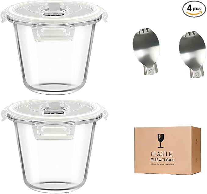 H.JSS WDJS 3 Cup Round Glass Meal Prep Containers by HJSSWDJS