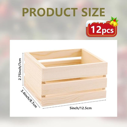 GRETJOB 12PCS 5" Wooden Crates, Nesting Rustic Wood Storage Boxes Set, - Image 2