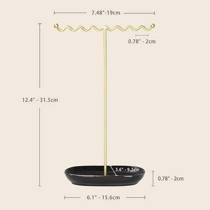 Elegant Jewelry Holder Stand: Metal Tree & Ceramic Tray Organizer - Image 6