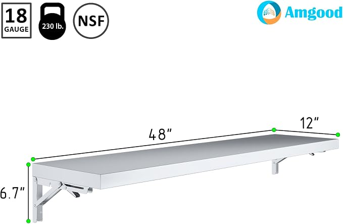 AmGood Stainless Steel Folding Wall Shelf 12 in. x 48 in. | NSF | Concession - Image 3