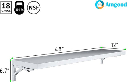 AmGood Stainless Steel Folding Wall Shelf 12 in. x 48 in. | NSF | Concession - Image 3