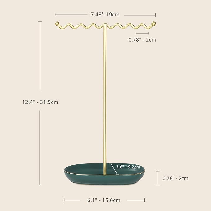 Elegant Jewelry Holder Stand: Metal Tree & Ceramic Tray Organizer - Image 6