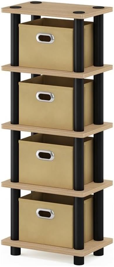 FURINNO LAci 4-Bins System Rack, Oak/Black/Light Brown by Furinno-FitsYourSpaceFitsYourBudget