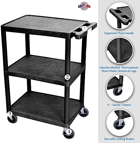 Luxor Multipurpose Storage Utility Cart 3 Shelves Structural Foam Plastic - Image 2