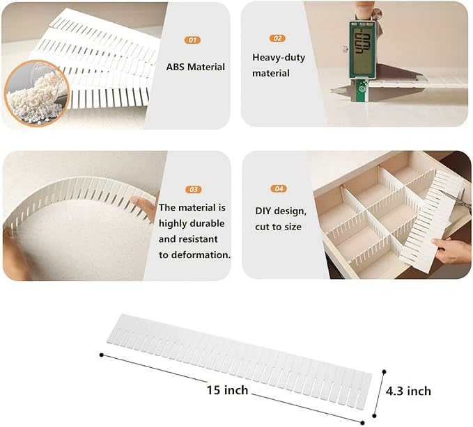 Adjustable Plastic Drawer Separators, 14.96" Length x 4.33" Height, Cuttable - Image 2
