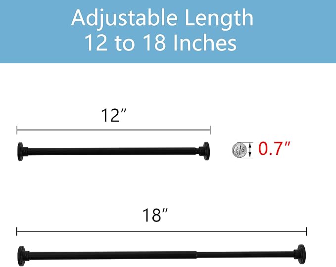 TYRON Smallest Closet Rods for Hanging Clothes, 1/2" Diameter, 12-18 In. | Black - Image 5