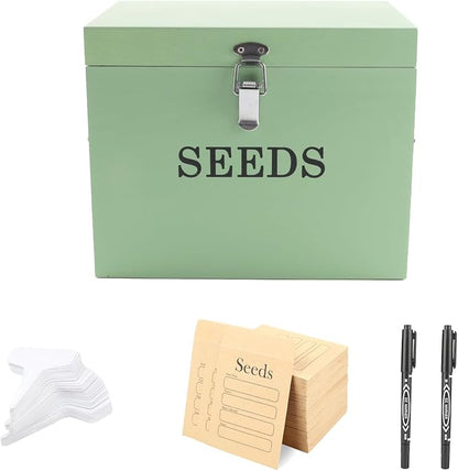 Seed Storage Organizer with 2 Dividers, Wooden Seed Saving Box with Lid by Unknown