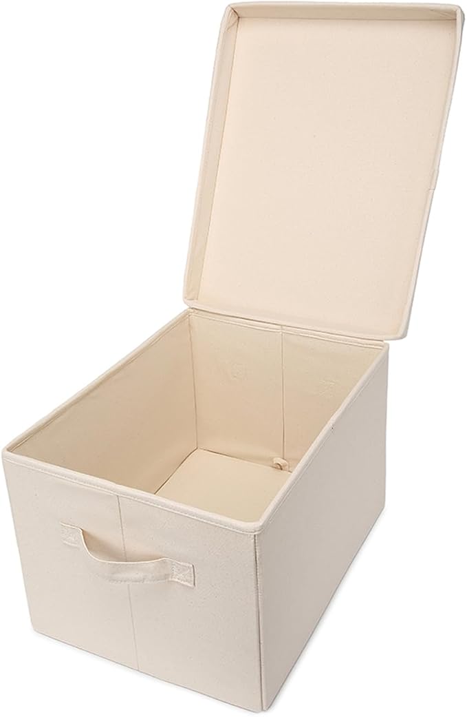 Foldable Storage Bins with Lids Cotton Canvas Rectangular Storage Box Ideal - Image 5