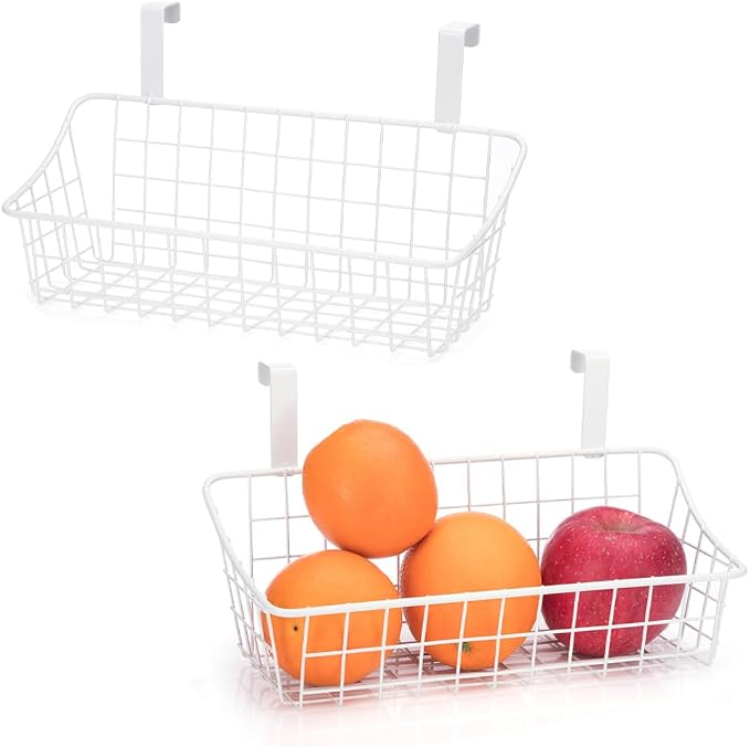 LeleCAT White Basket with hook Grid Storage Basket, Hang it behind a door or on - Image 4
