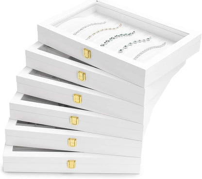 Oirlv White Leather Acrylic Lid Jewelry Necklace Organizer Box Necklace - Image 9