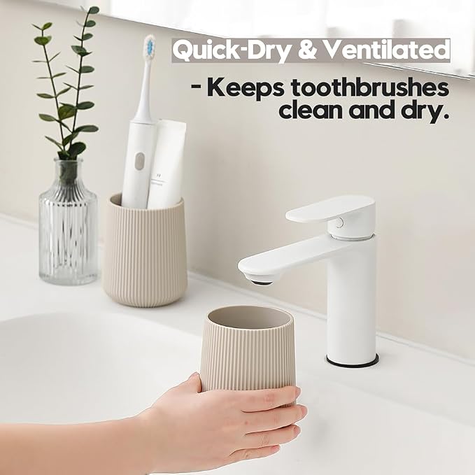 YAUKPH Beige Striped Toothbrush Holder - Image 3