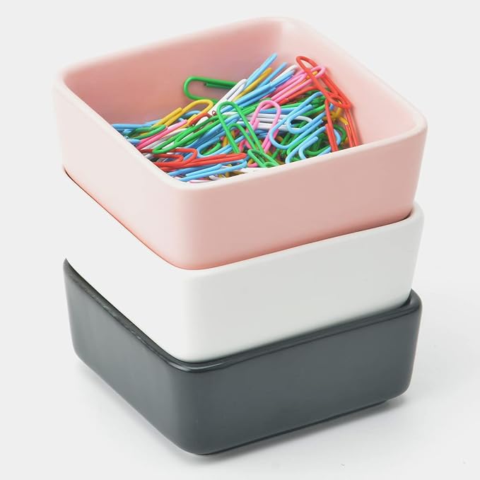 Ceramic Paper Clip Holder 2 PCS Set, Square Paper Clip Dispenser Organizer - Image 7